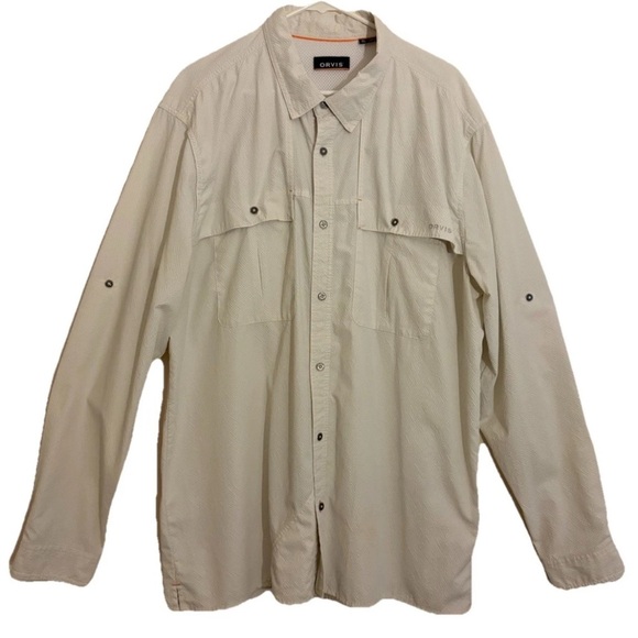 Orvis Open Air Caster Long-Sleeve White Button Shirt Men’s XLT Tall UPF50 Vented - Picture 2 of 14